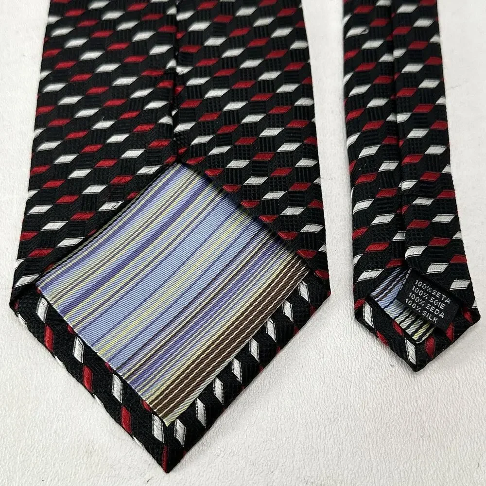 Alexander Julian Tie Mens in Red White Blue Diagonal Diamond Silk Wide